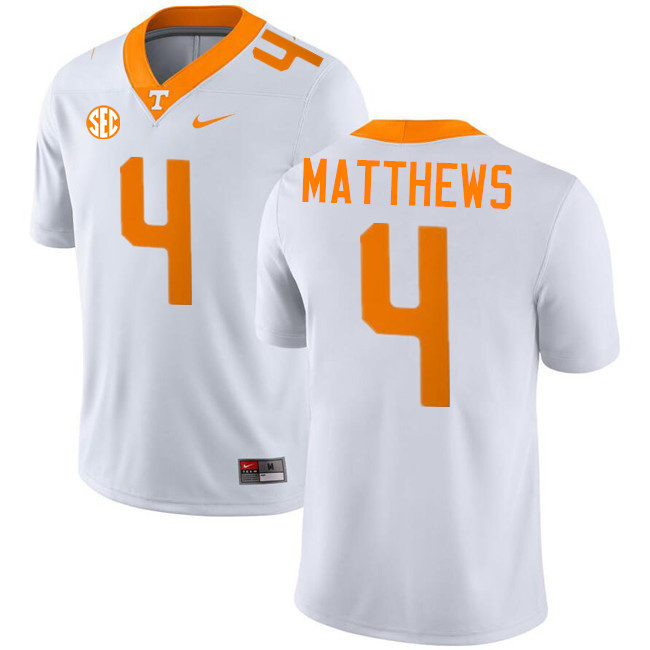 #4 Mike Matthews UT Vols Jerseys,Tennessee Volunteers College Football Jerseys Stitched-White